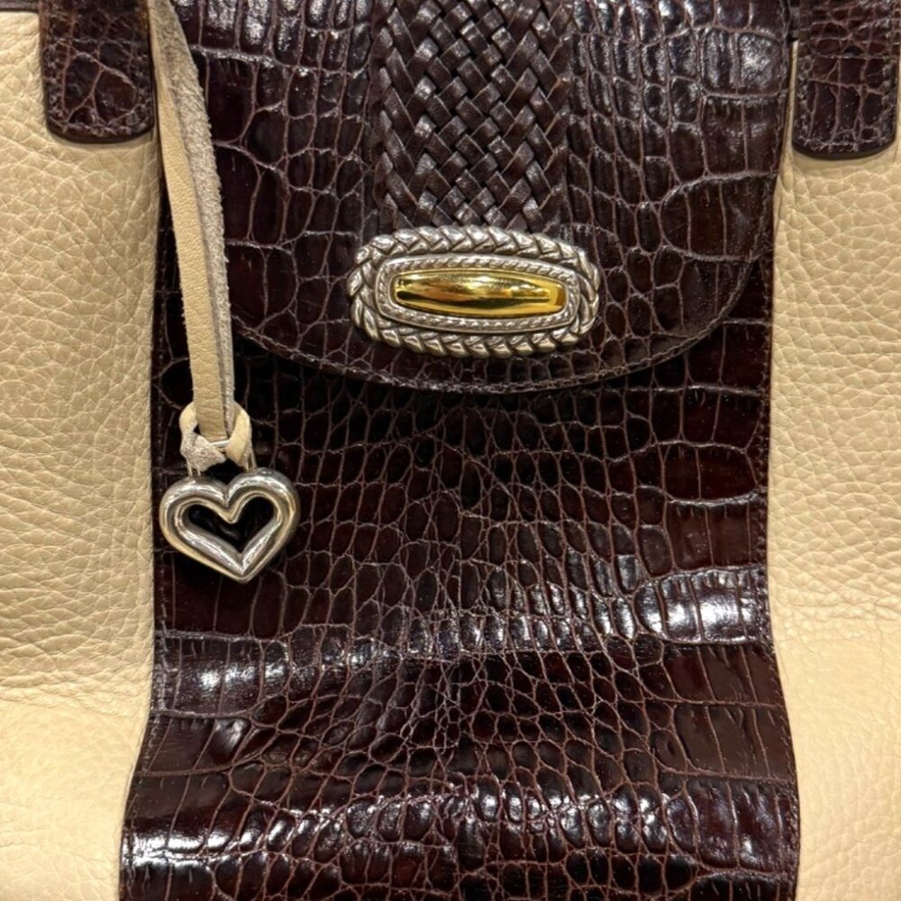Brighton Brown & Beige Faux Croc Leather Tote Bag With Heart Charm Accent